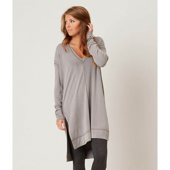 RARE Free People Green Casual Boho Oversized Plunging V-Neck Hooded Tunic Top - Picture 16 of 16